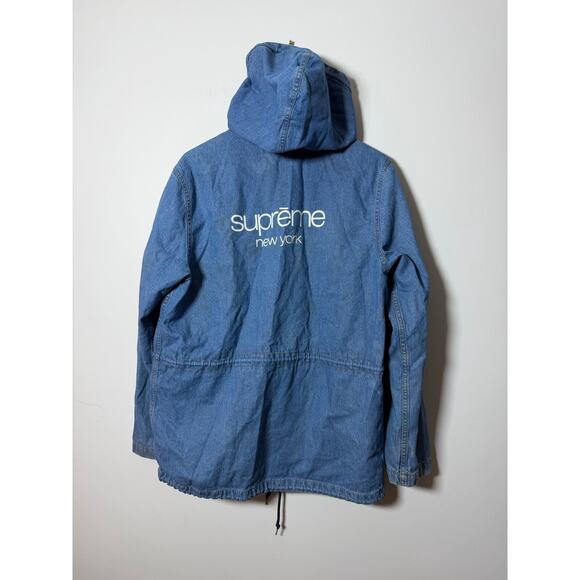 2014SS Supreme Hooded Denim Jean Parka Jacket Blue Vintage